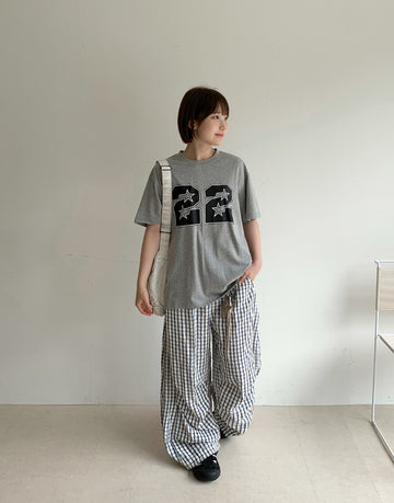 Ahonf Seersucker Check Banding Wide Pants